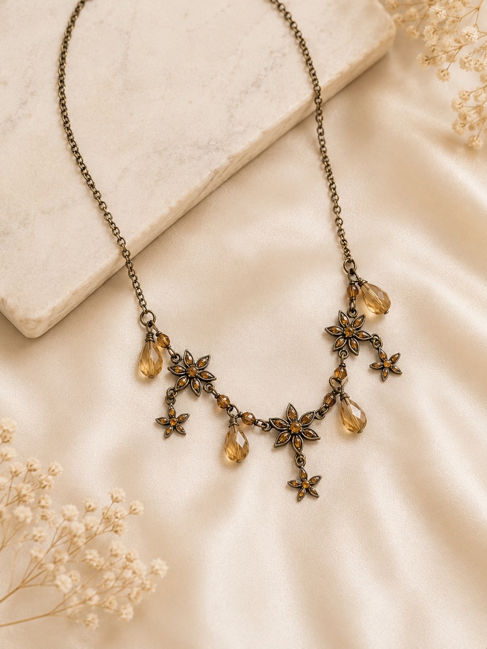 NINA RICCI for AVON | Delicate Floral Drop Necklace in Amber and Crystal